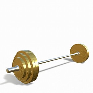 3D A gold barbell with a dollar sign