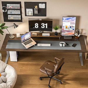 3D Indoor workbench office desk and chair set