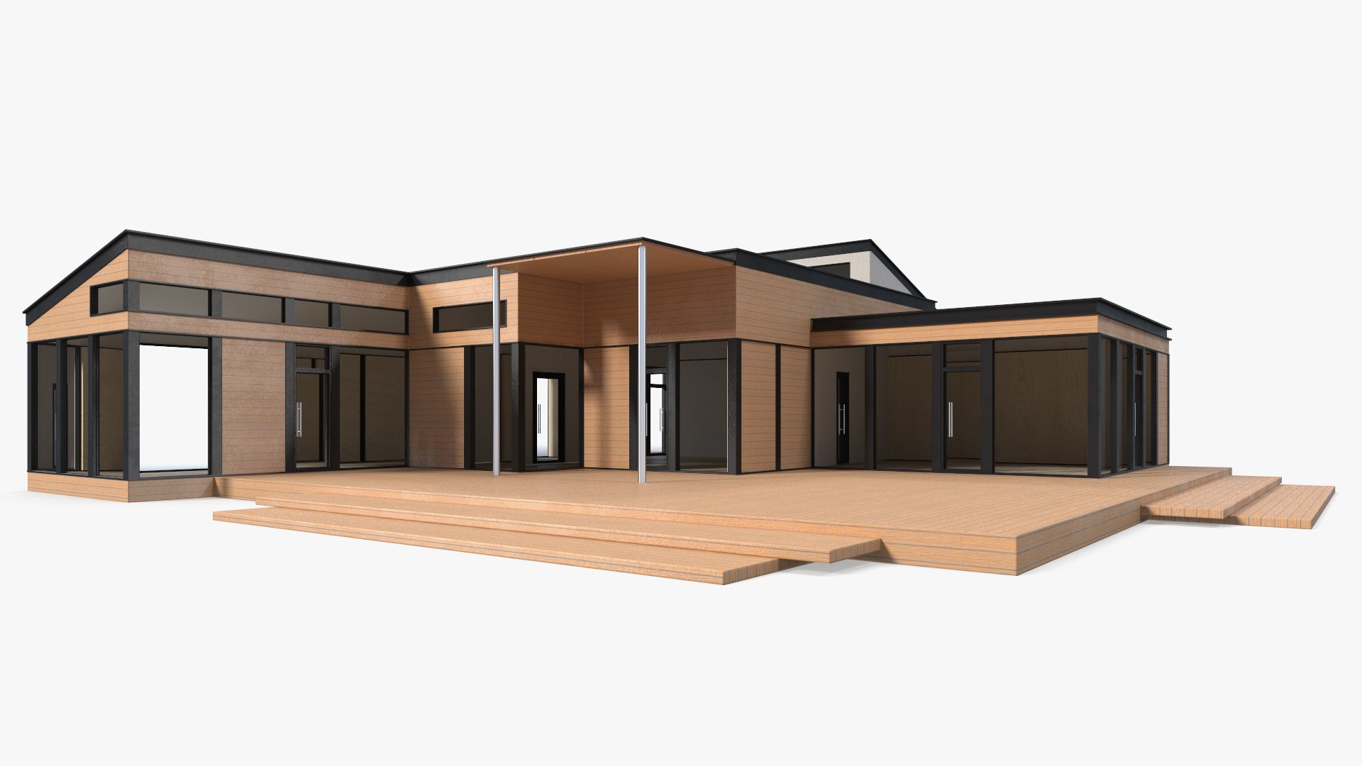 Modern House Light Wood 3D model preview