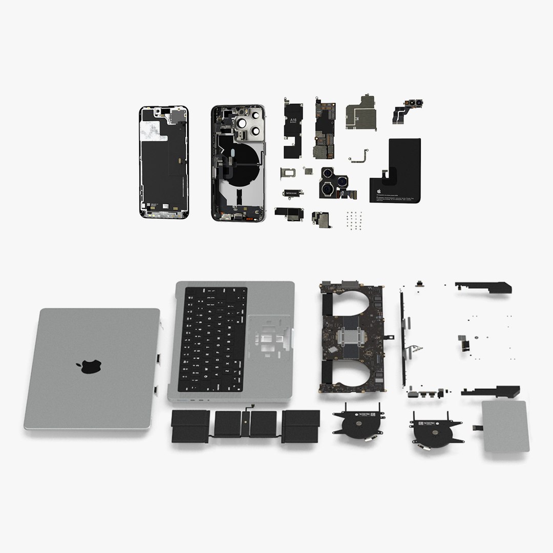 iPhone 14 Pro with MacBook Pro 14 Disassembled Collection 3D model preview