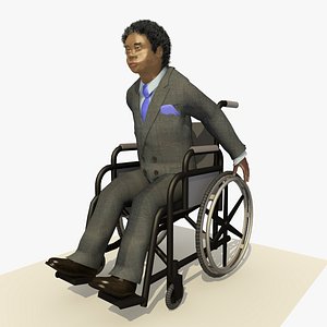 Animated Business Man in a Wheel Chair With a Rigged Character in a Grey Suit
