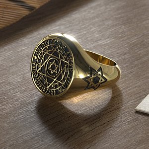 3D Esoteric Hexagram Insignia Ring Gold model