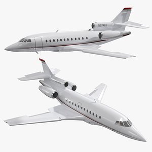 3D Plane Dassault Falcon 900 White Rigged