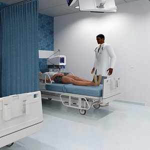3D Modern Hospital Room with Patient and Doctor