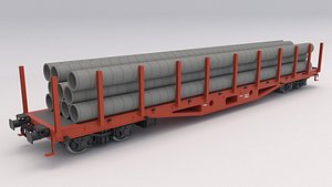 3D flat rail car pipes model
