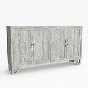3D Vintage Finish 4 Door Media Console White