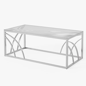 3D Rectangular Chrome Coffee Table With Glass Top