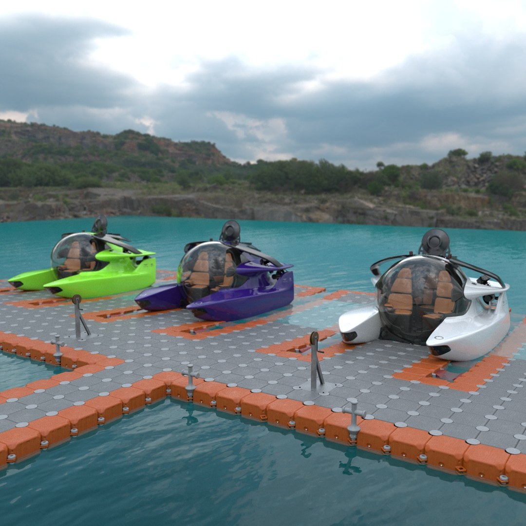 Aston Martin Submarine Floating Pontoon Cubes Rigged 3D model preview