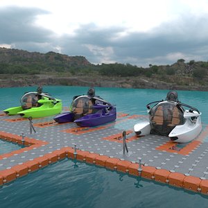 3D model Aston Martin Submarine Floating Pontoon Cubes Rigged