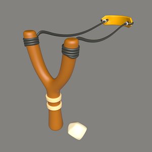 Low Poly Slingshot And Stone 3D model