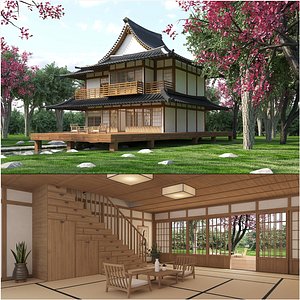 Traditional Japanese House Exterior and Interior 3D