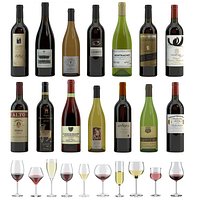 Wine Set of 14 bottles and 12 different wine glasses, tray, wine holder \ stand (Vray and Corona render)