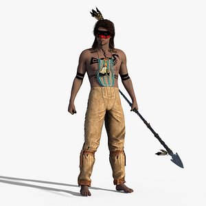Native American Warrior Rigged Low-poly 3D model
