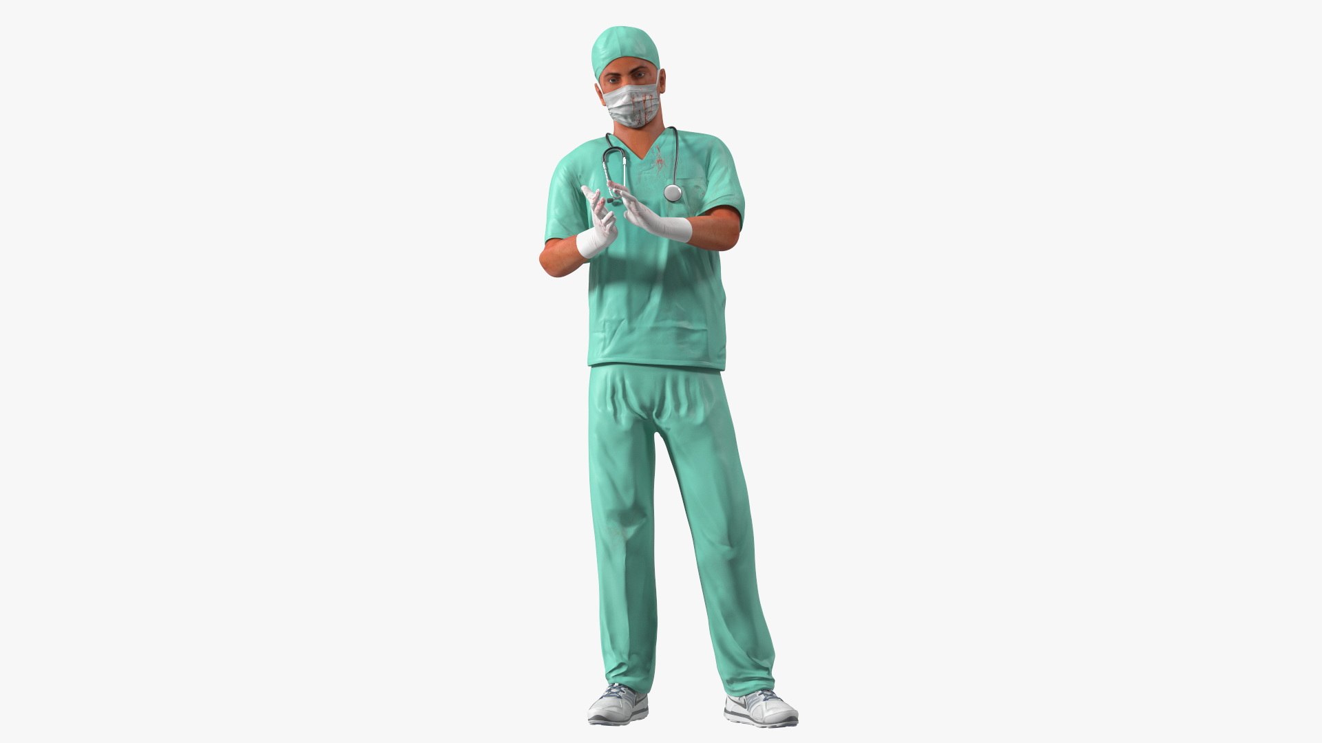 Male Surgeon Doctor wearing Mask Stained Blood Rigged 3D model preview