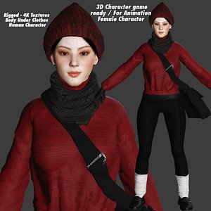 3D REALISTIC HUMAN RIGGED CHARACTER - ASIAN GIRL WINTER OUTFIT 3D model