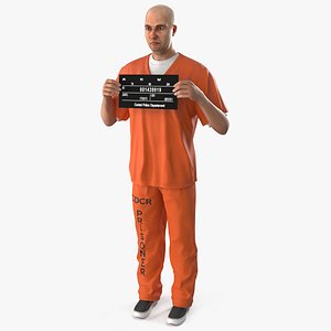Male Prisoner with Mugshot Sign 3D model