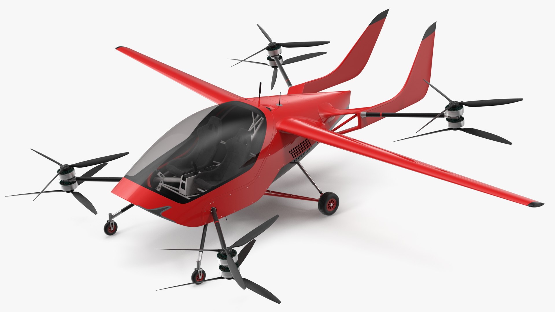 Personal Electric Aircraft Red Rigged 3D model preview