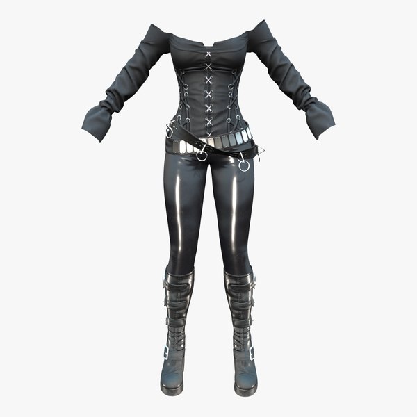 Black Dystopian Outfit Top Pants Boots model