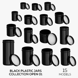 3D Black Plastic Jars Collection Open 01 - 15 models model