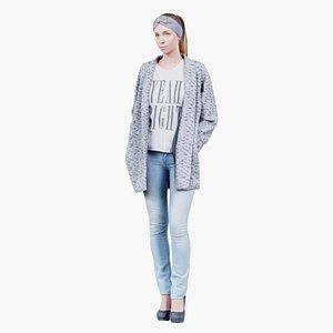 Woman in Jeans and Cardigan Remastered model