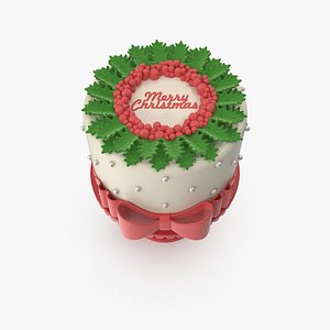 3D model Christmas Cake with Red Bow and Word Merry Cristmas