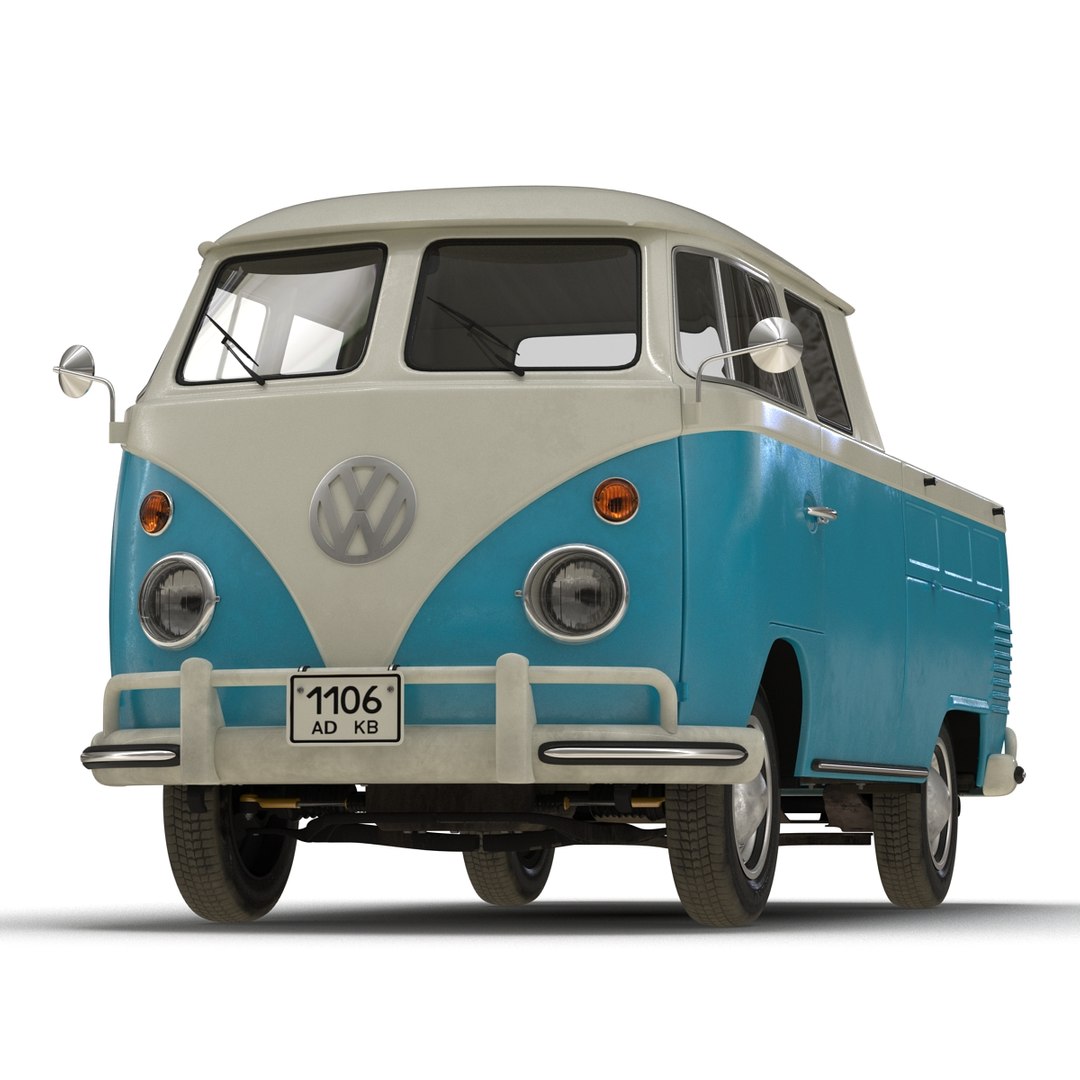 Volkswagen Type 2 Double Cab Pick Up Simple Interior Blue 2 3D model preview