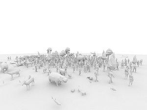 Big Low Poly Posed People and Animal Pack Low-poly