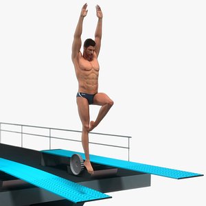 3D Male Diver Springboard Animated HQ model