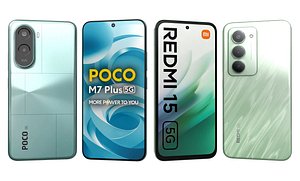 3D Xiaomi Poco M7 Plus 5G Green And Xiaomi Redmi 15 5G Green model