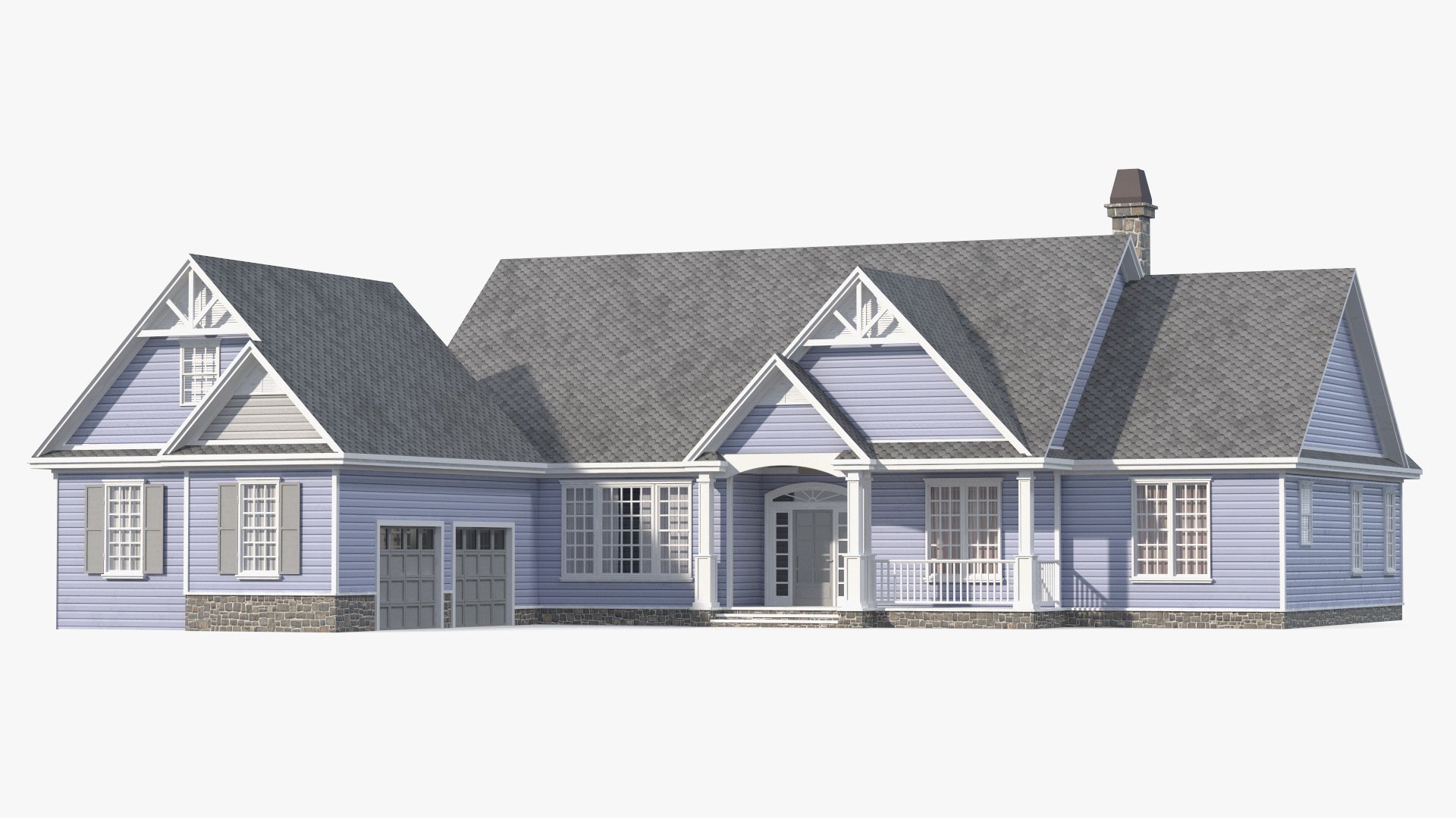 American House Exterior with Double Garage Blue 3D model preview