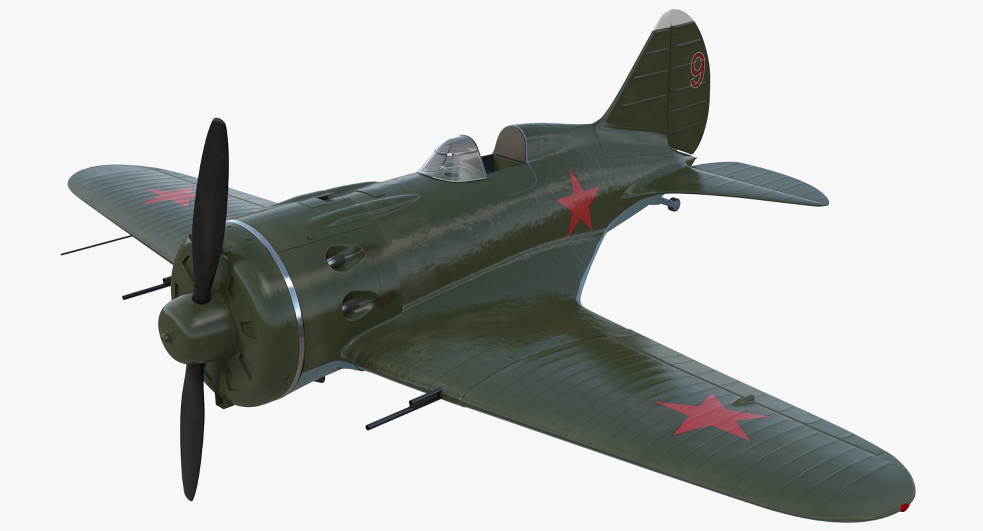 Soviet WWII Fighter Aircraft Polikarpov I-16 Rigged 3D Model 3D model preview