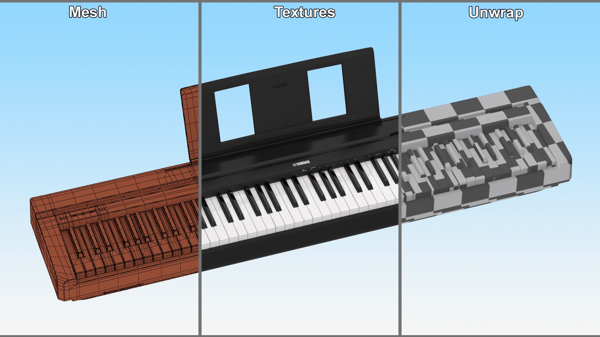 3D Digital Piano Yamaha P45 model https://p.turbosquid.com/ts-thumb/ur/JLS7xm/jC/digitalpianoyamahap453dmodel013/jpg/1672358546/1920x1080/fit_q87/545da6e847c2598fee3fe343f42a789f9c028a71/digitalpianoyamahap453dmodel013.jpg