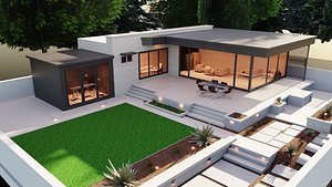 3D Game-Ready Modern House with Lush Backyard model