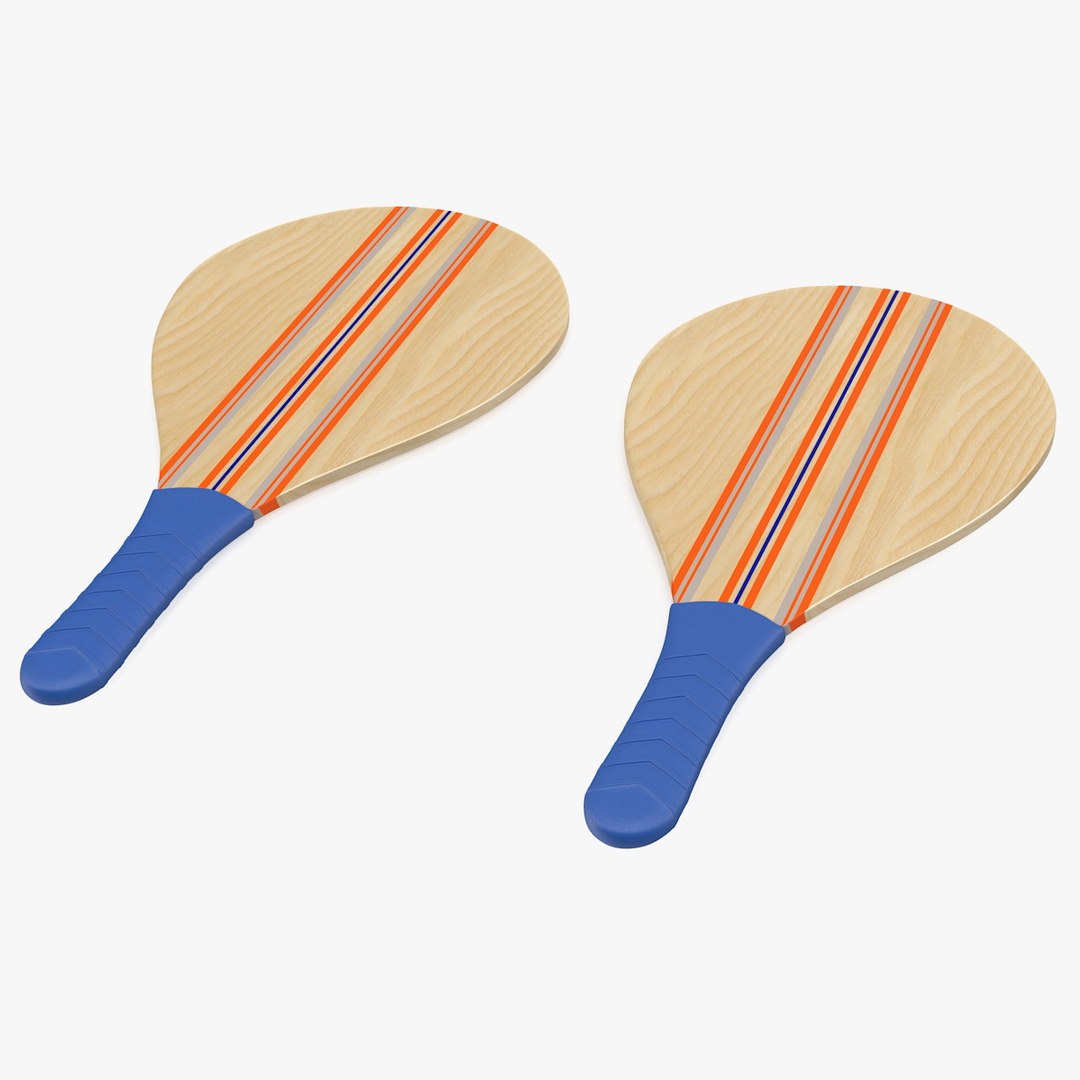 Wooden Frescobol Rackets 3D model preview