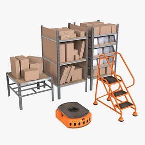 commercial warehouse pack shelves 3d lwo