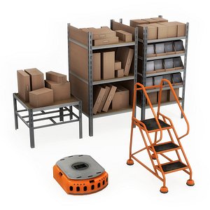 commercial warehouse pack shelves 3d lwo