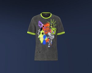 3D Mens T-shirt with ghosty graphic black and neon model