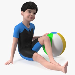 3D坐亚洲男孩海滩风格模型