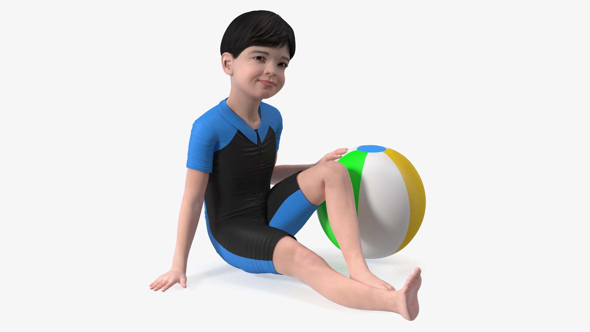 Sitting Asian Boy Beach Style 3D model preview