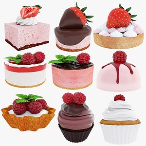 3D model Strawberry and raspberry dessert collection