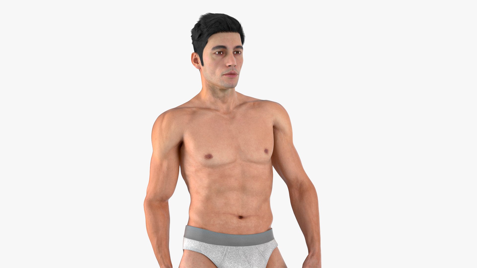 Man Athletic Figure Standing Fur 3D model preview