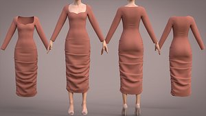 Ruched Maxi Bodycon Dress - Womens Party Gown 3D Clothing 3D model