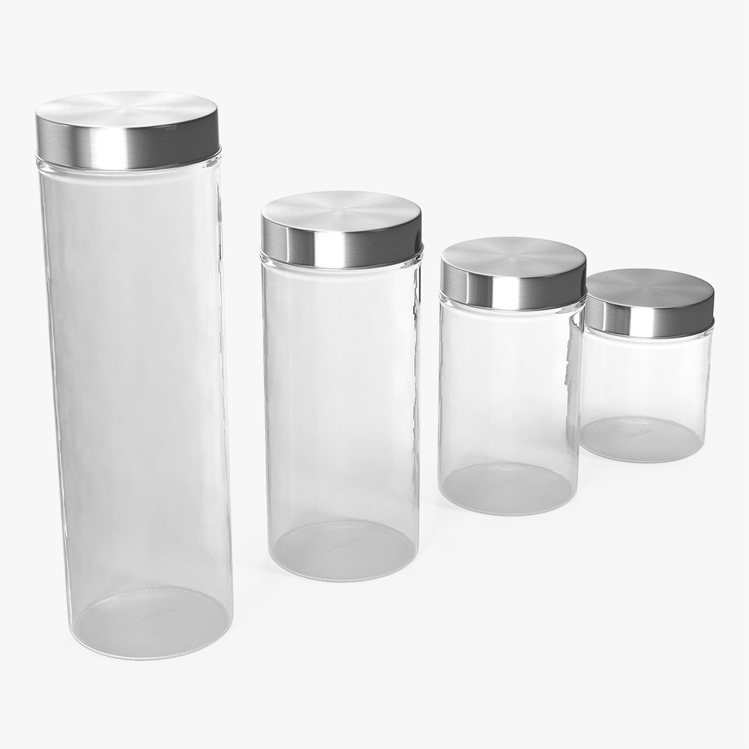 Glass Storage Jar with Steel Lid Set 3D model preview