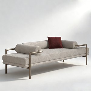 French Style Chaise Lounge Bench Upholstered Sofa 3D Model 3D model