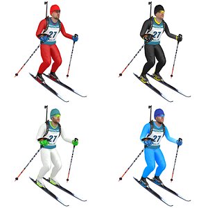 3D model pack rigged biathlon skier