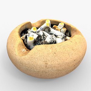 3D Ceramic ashtray full of cigarette butts model