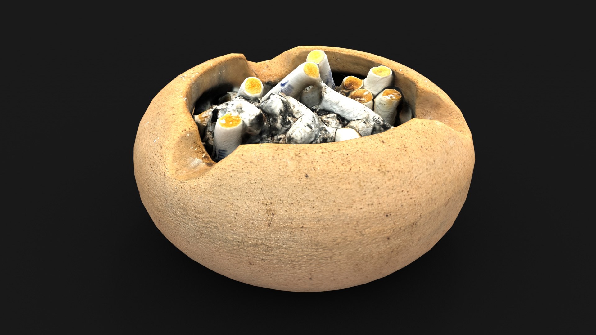 3D Ceramic ashtray full of cigarette butts model https://p.turbosquid.com/ts-thumb/ut/piyTDc/lJ/lowpoly_ashtray07/jpg/1695473363/1920x1080/fit_q87/ddcfa3cf64861050da8d0b6520018cd959ca7325/lowpoly_ashtray07.jpg