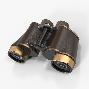 3D vintage brass military binoculars