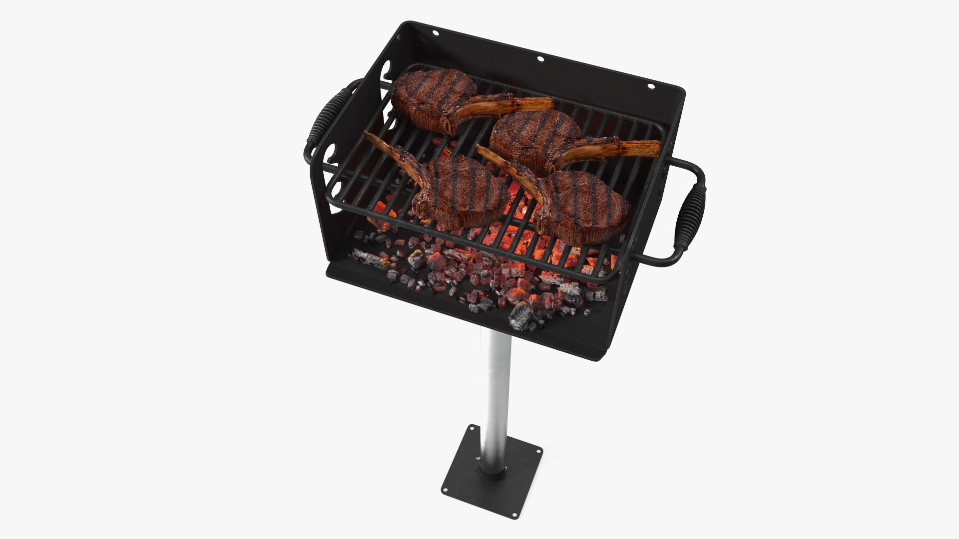 Charcoal Grill with BBQ Tomahawk Steak 3D model preview