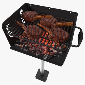 Charcoal Grill with BBQ Tomahawk Steak 3D model